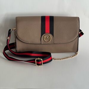 Michael Kors Tan Crossbody Bag with Red and Black Stripes